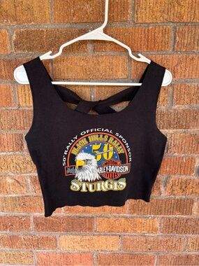 Vtg Harley Davidson Crop Tank Top Womens Black Sturgis Graphic Sz M 1990 Rare